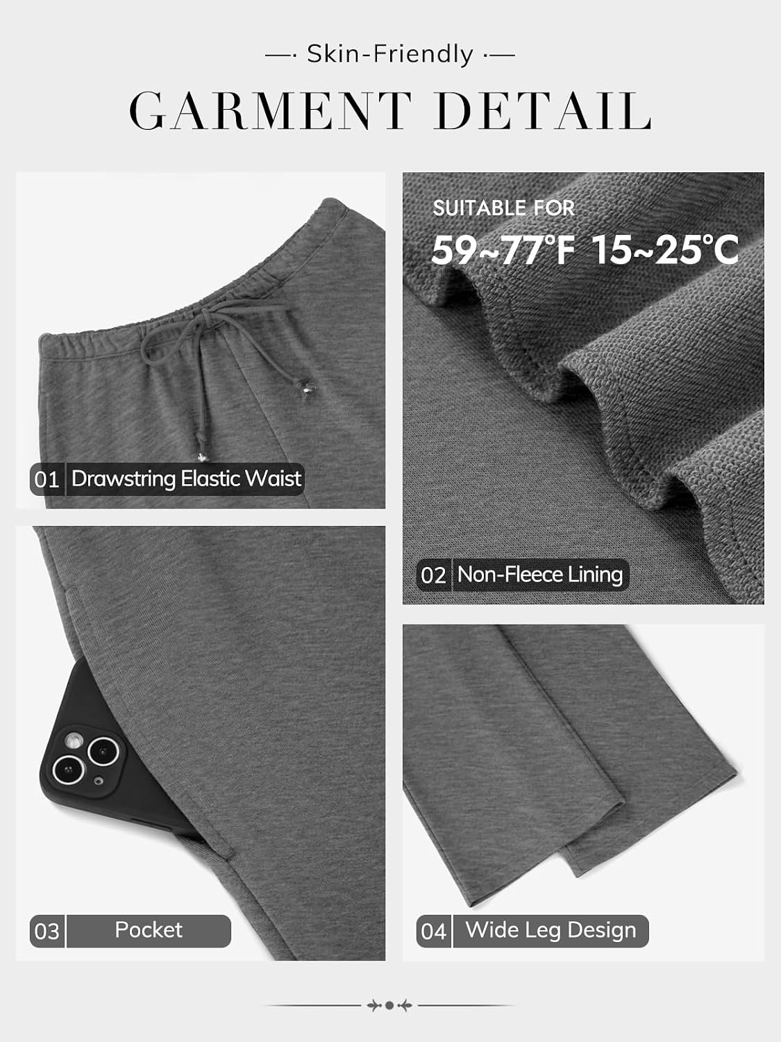 image:imageATHMILE Womens Wide Leg Sweatpants with Pockets Fall Fashion Lounge Travel PantsLow Waist Streetwear DrawstringBaggy Teen Girl JoggerDark Grey