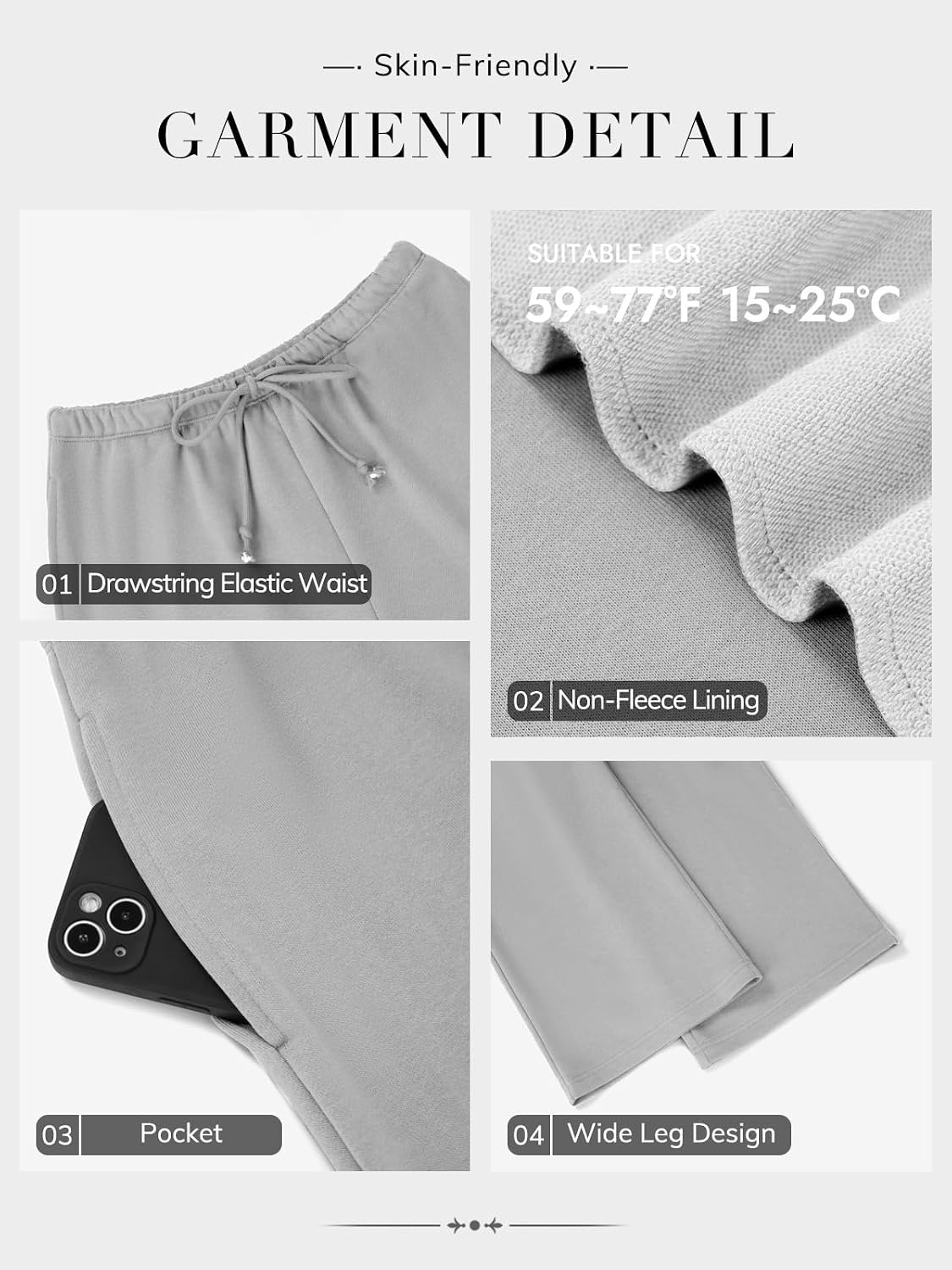 image:imageATHMILE Womens Wide Leg Sweatpants with Pockets Fall Fashion Lounge Travel PantsLow Waist Streetwear DrawstringBaggy Teen Girl JoggerGrey