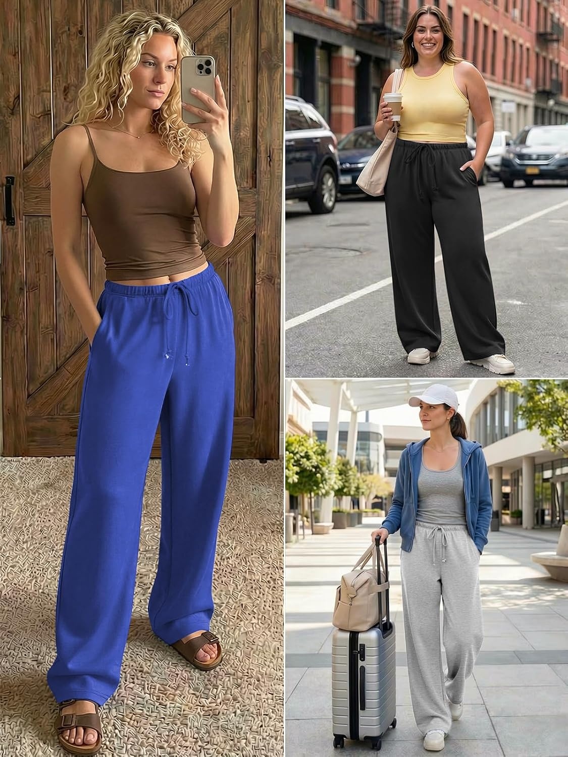 image:imageATHMILE Womens Wide Leg Sweatpants with Pockets Fall Fashion Lounge Travel PantsLow Waist Streetwear DrawstringBaggy Teen Girl JoggerGrey