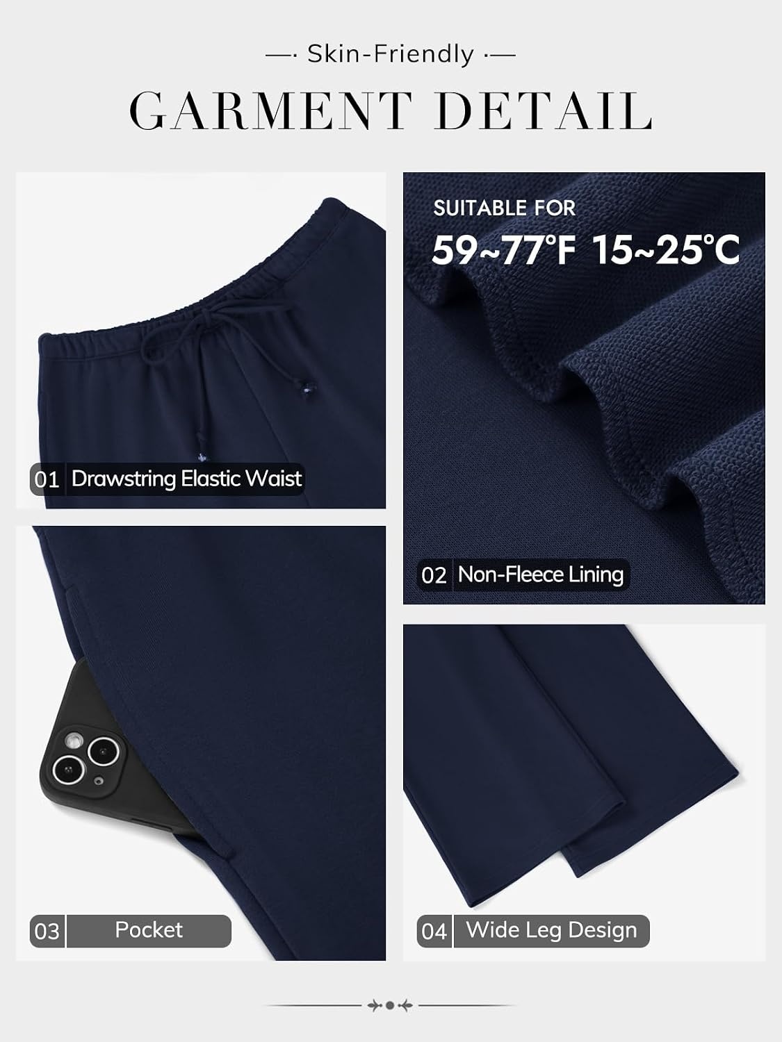 image:imageATHMILE Womens Wide Leg Sweatpants with Pockets Fall Fashion Lounge Travel PantsLow Waist Streetwear DrawstringBaggy Teen Girl JoggerNavy