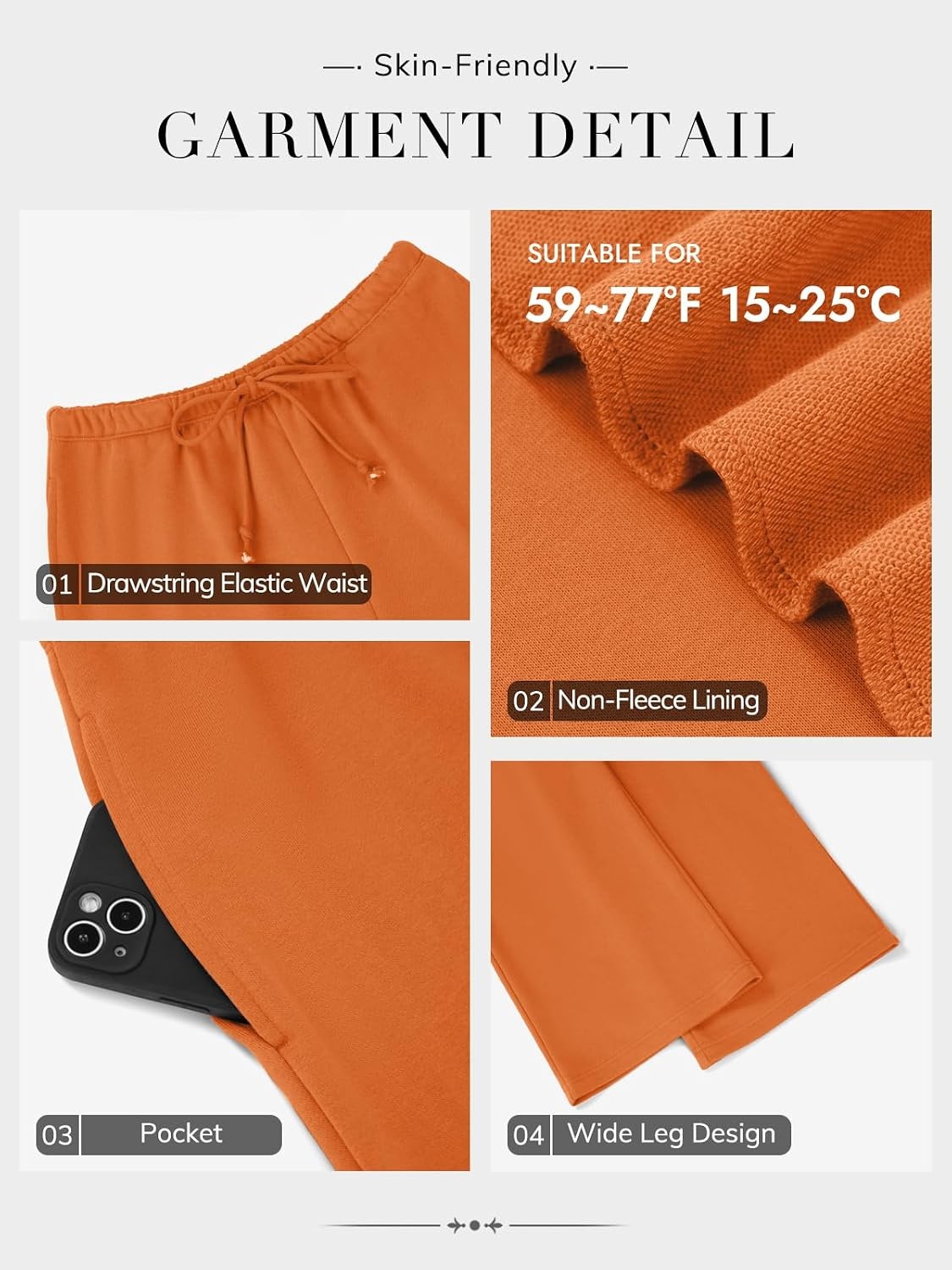 image:imageATHMILE Womens Wide Leg Sweatpants with Pockets Fall Fashion Lounge Travel PantsLow Waist Streetwear DrawstringBaggy Teen Girl JoggerOrange