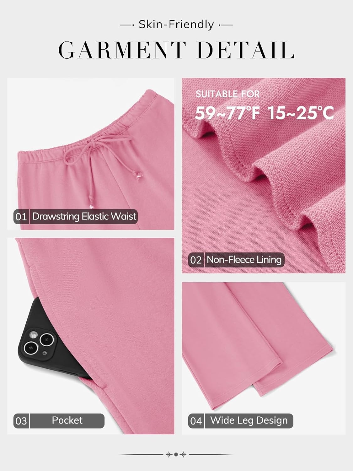 image:imageATHMILE Womens Wide Leg Sweatpants with Pockets Fall Fashion Lounge Travel PantsLow Waist Streetwear DrawstringBaggy Teen Girl JoggerPink