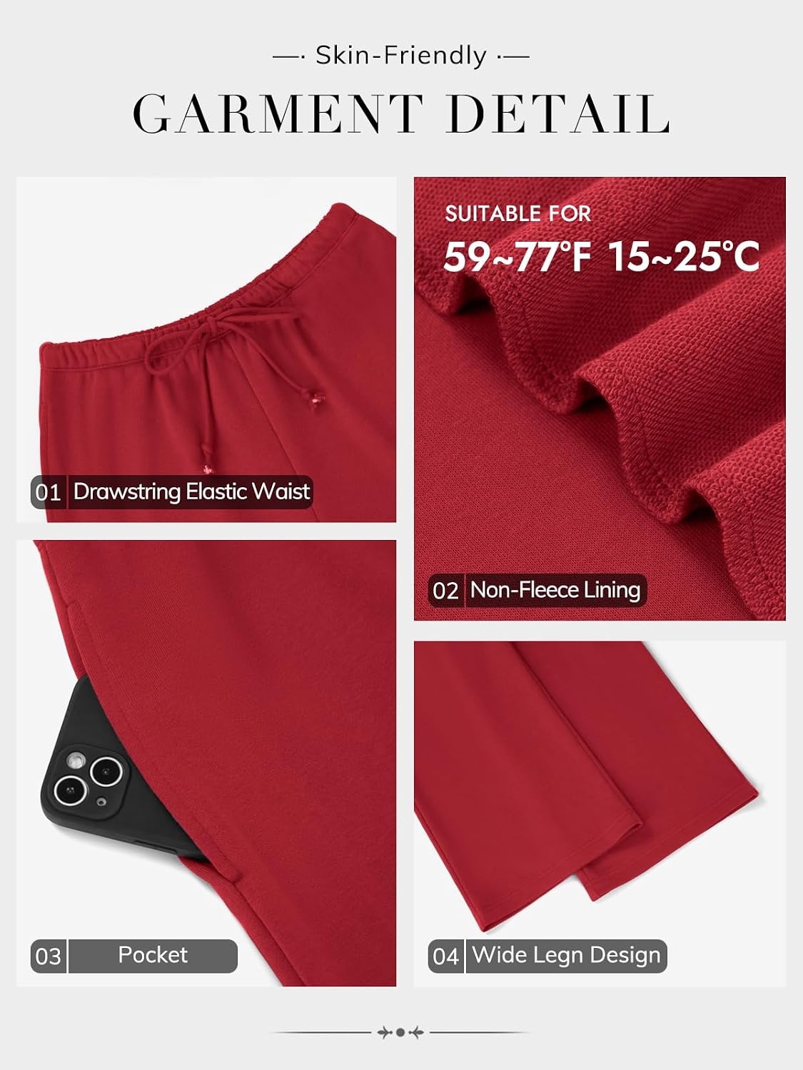 image:imageATHMILE Womens Wide Leg Sweatpants with Pockets Fall Fashion Lounge Travel PantsLow Waist Streetwear DrawstringBaggy Teen Girl JoggerRed