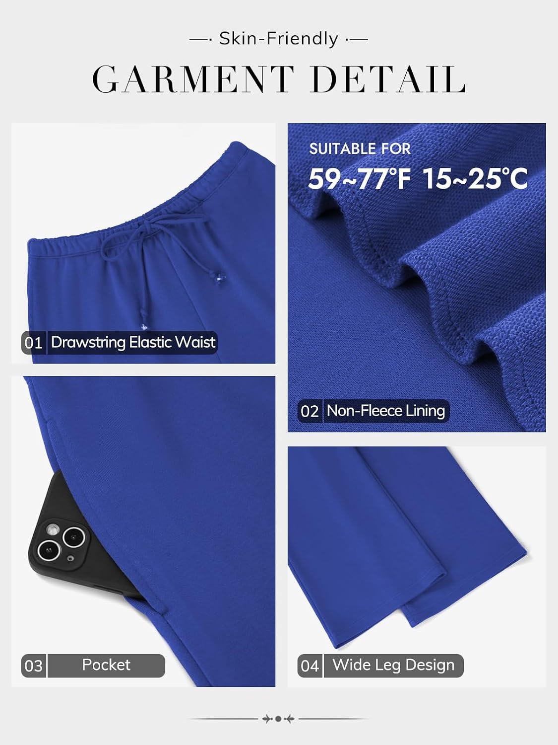 image:imageATHMILE Womens Wide Leg Sweatpants with Pockets Fall Fashion Lounge Travel PantsLow Waist Streetwear DrawstringBaggy Teen Girl JoggerRoyal Blue