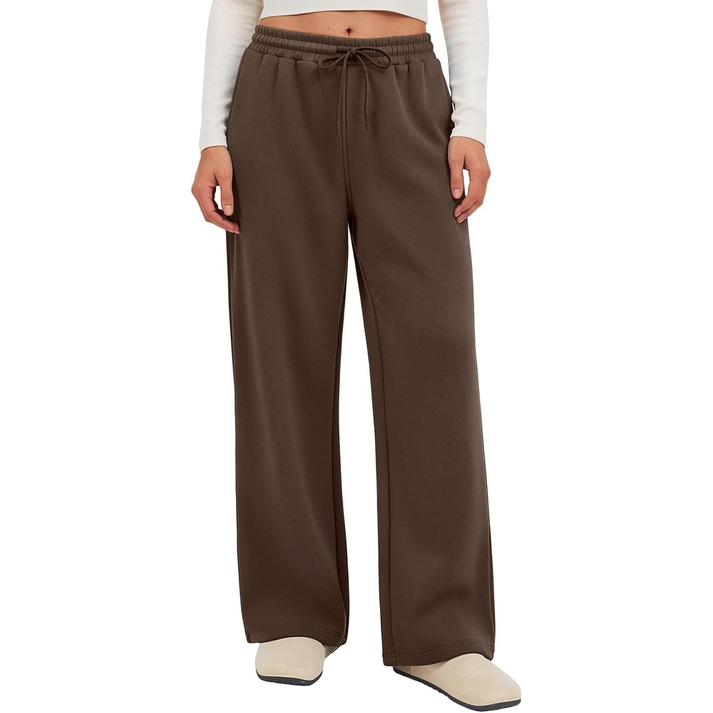 image:imageATHMILE Cotton Fleece Lined Sweatpants Women Straight Leg Casual Lounge Pants with Pockets Winter Warm Fall Clothes 2026Brown