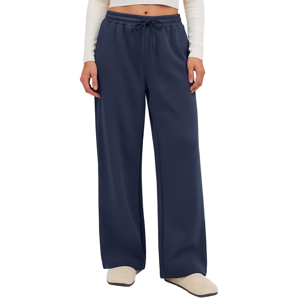 image:imageATHMILE Cotton Fleece Lined Sweatpants Women Straight Leg Casual Lounge Pants with Pockets Winter Warm Fall Clothes 2026Navy
