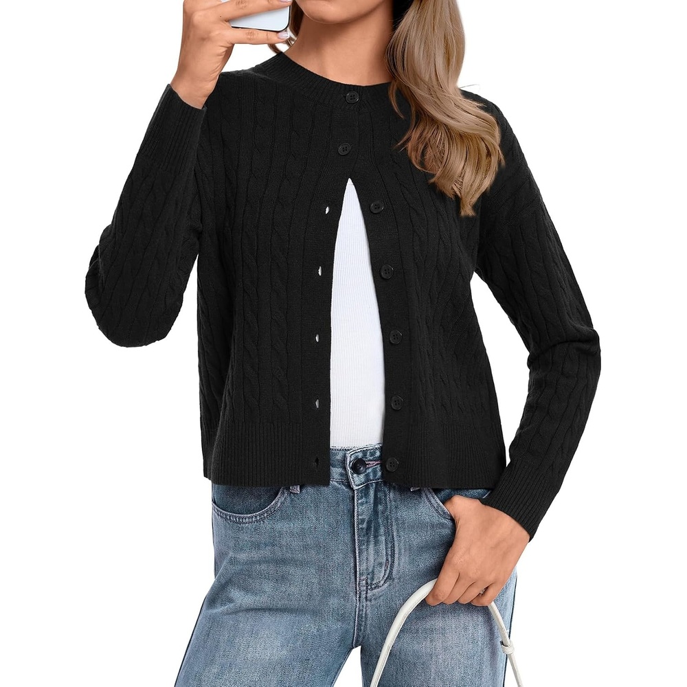 image:imageATHMILE Cropped Cardigan Sweaters for Women Lightweight Crop Knit Y2k Fall Spring Outfits Fashion Clothes 2026Mblack