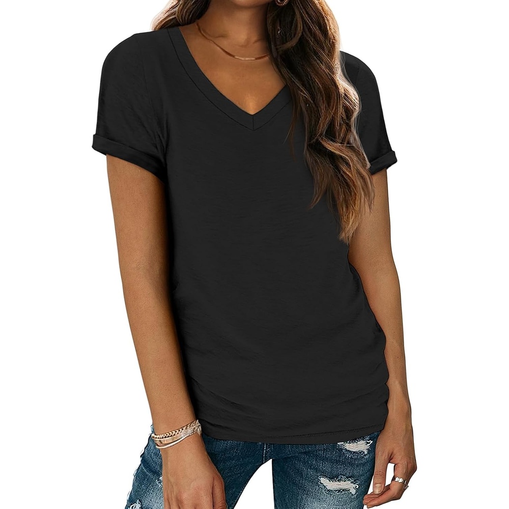 image:imageATHMILE T Womens Short Sleeve TShirts V Neck Summer Tops Basic Tees Lightweight Breathable Casual Sorf Spring Summer Workout Outfits ClothesBlack