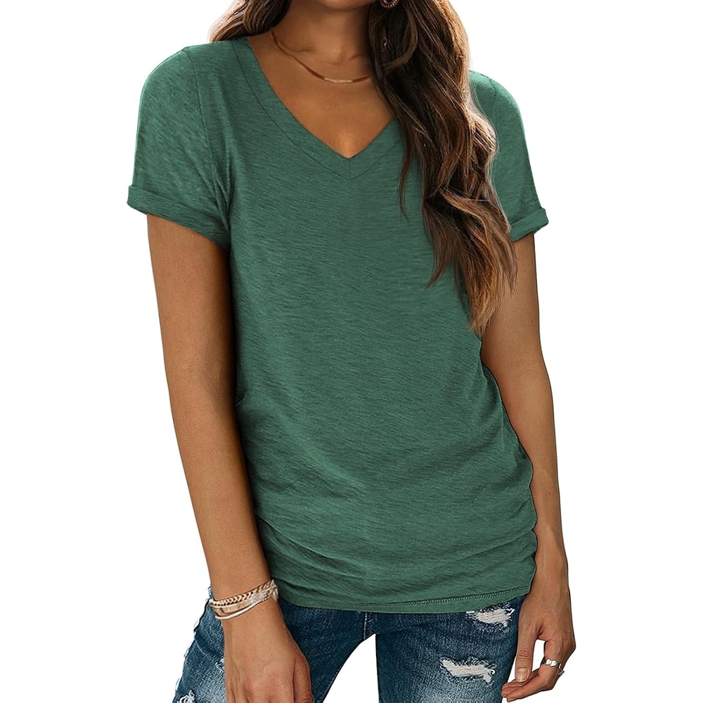 image:imageATHMILE T Womens Short Sleeve TShirts V Neck Summer Tops Basic Tees Lightweight Breathable Casual Sorf Spring Summer Workout Outfits ClothesGreen