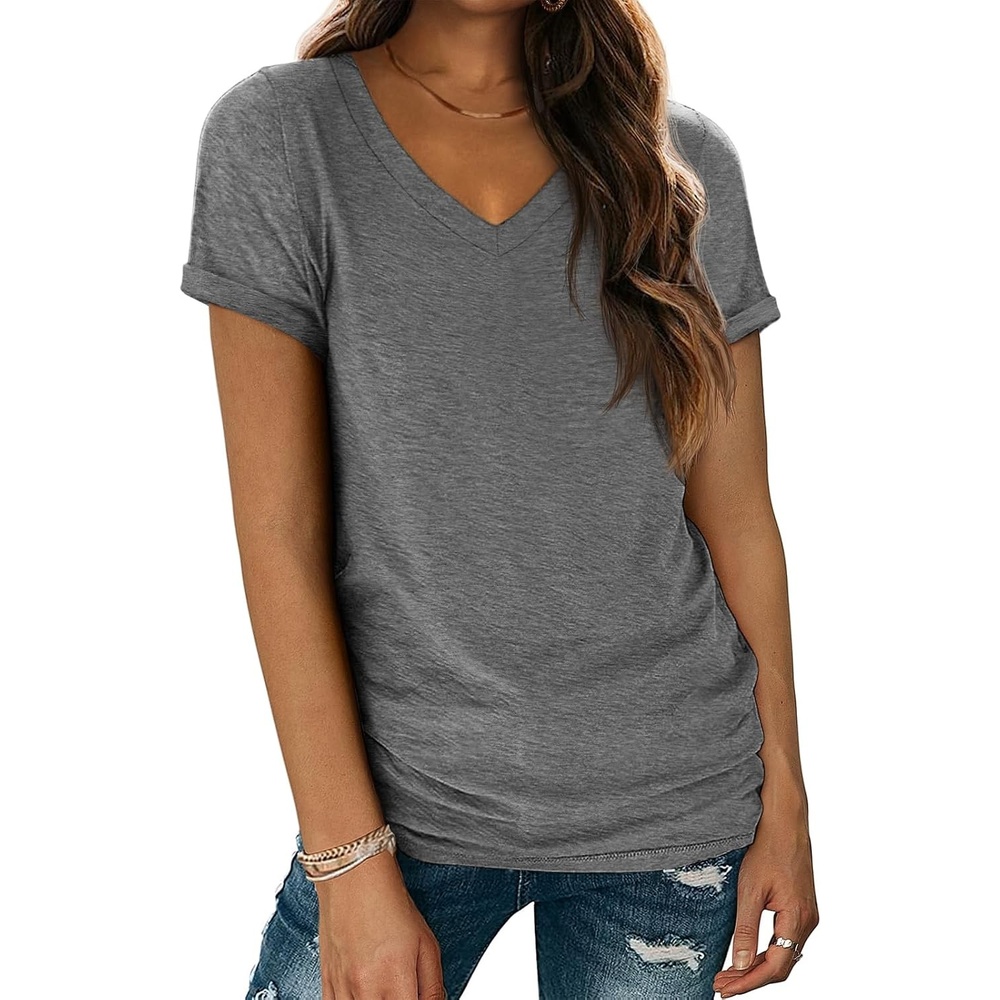 image:imageATHMILE T Womens Short Sleeve TShirts V Neck Summer Tops Basic Tees Lightweight Breathable Casual Sorf Spring Summer Workout Outfits ClothesGrey