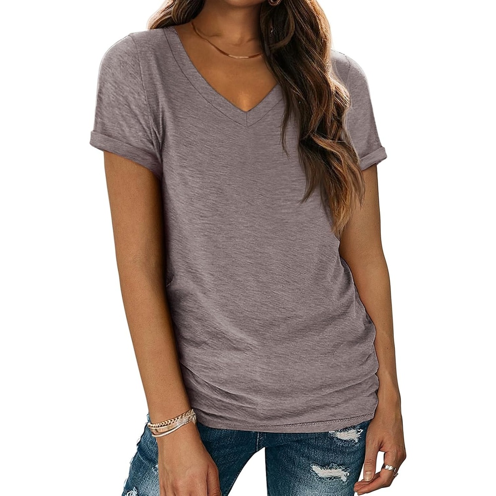 image:imageATHMILE T Womens Short Sleeve TShirts V Neck Summer Tops Basic Tees Lightweight Breathable Casual Sorf Spring Summer Workout Outfits ClothesGreypurple