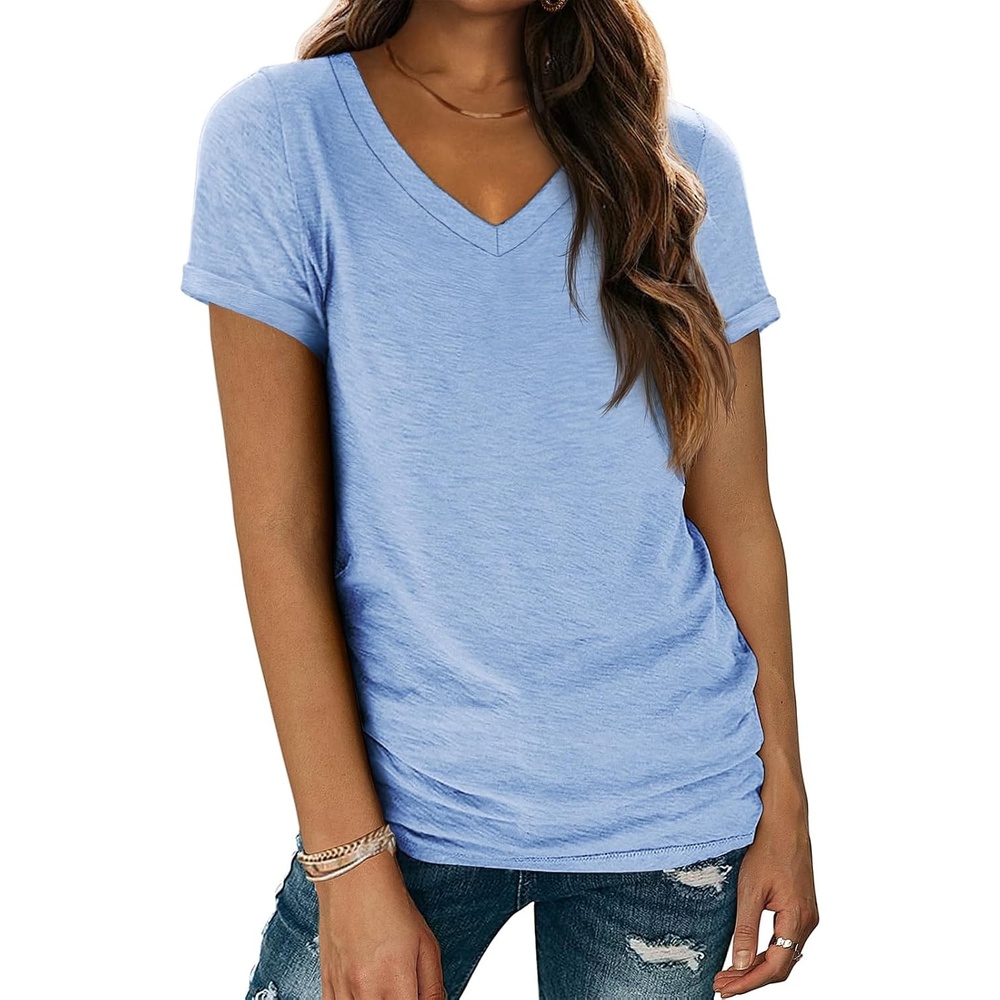 image:imageATHMILE T Womens Short Sleeve TShirts V Neck Summer Tops Basic Tees Lightweight Breathable Casual Sorf Spring Summer Workout Outfits ClothesIce Bue