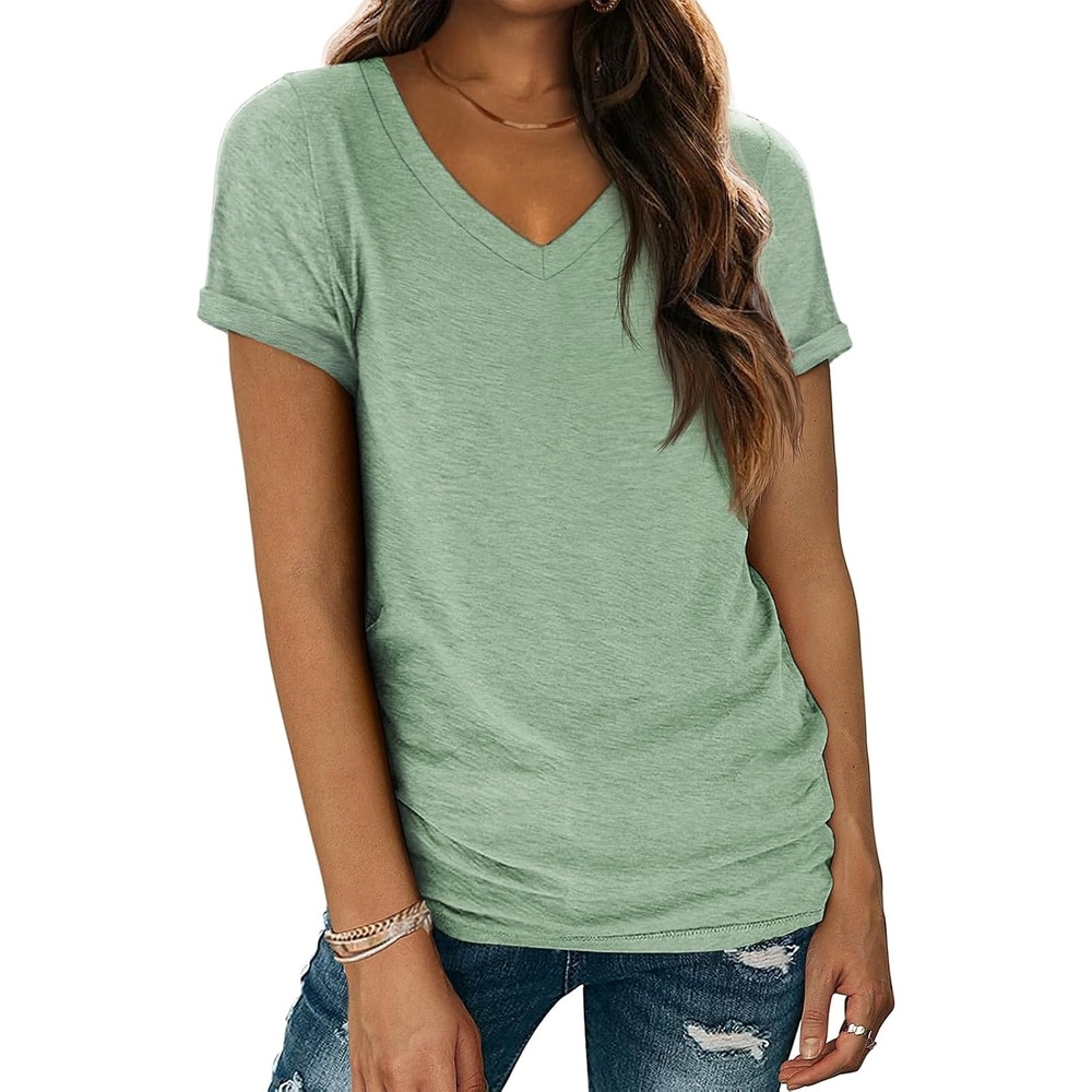 image:imageATHMILE T Womens Short Sleeve TShirts V Neck Summer Tops Basic Tees Lightweight Breathable Casual Sorf Spring Summer Workout Outfits ClothesLightgreen