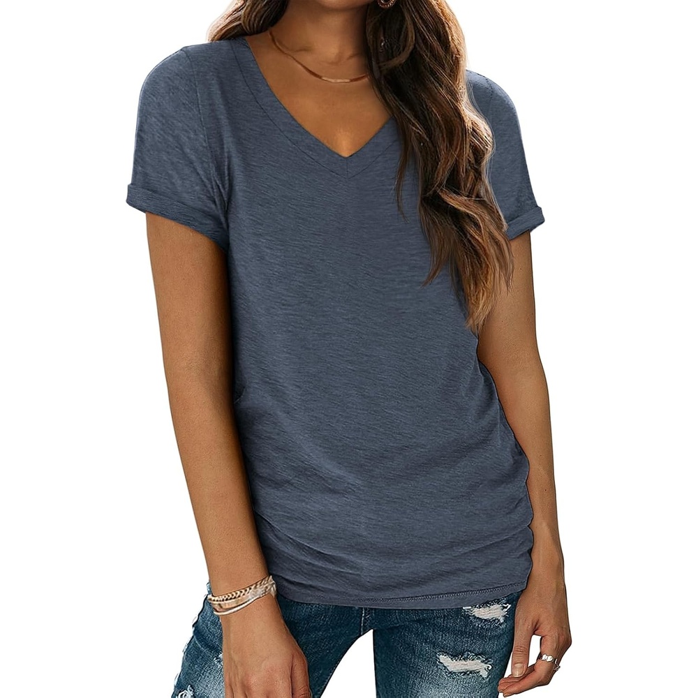 image:imageATHMILE T Womens Short Sleeve TShirts V Neck Summer Tops Basic Tees Lightweight Breathable Casual Sorf Spring Summer Workout Outfits ClothesNavy