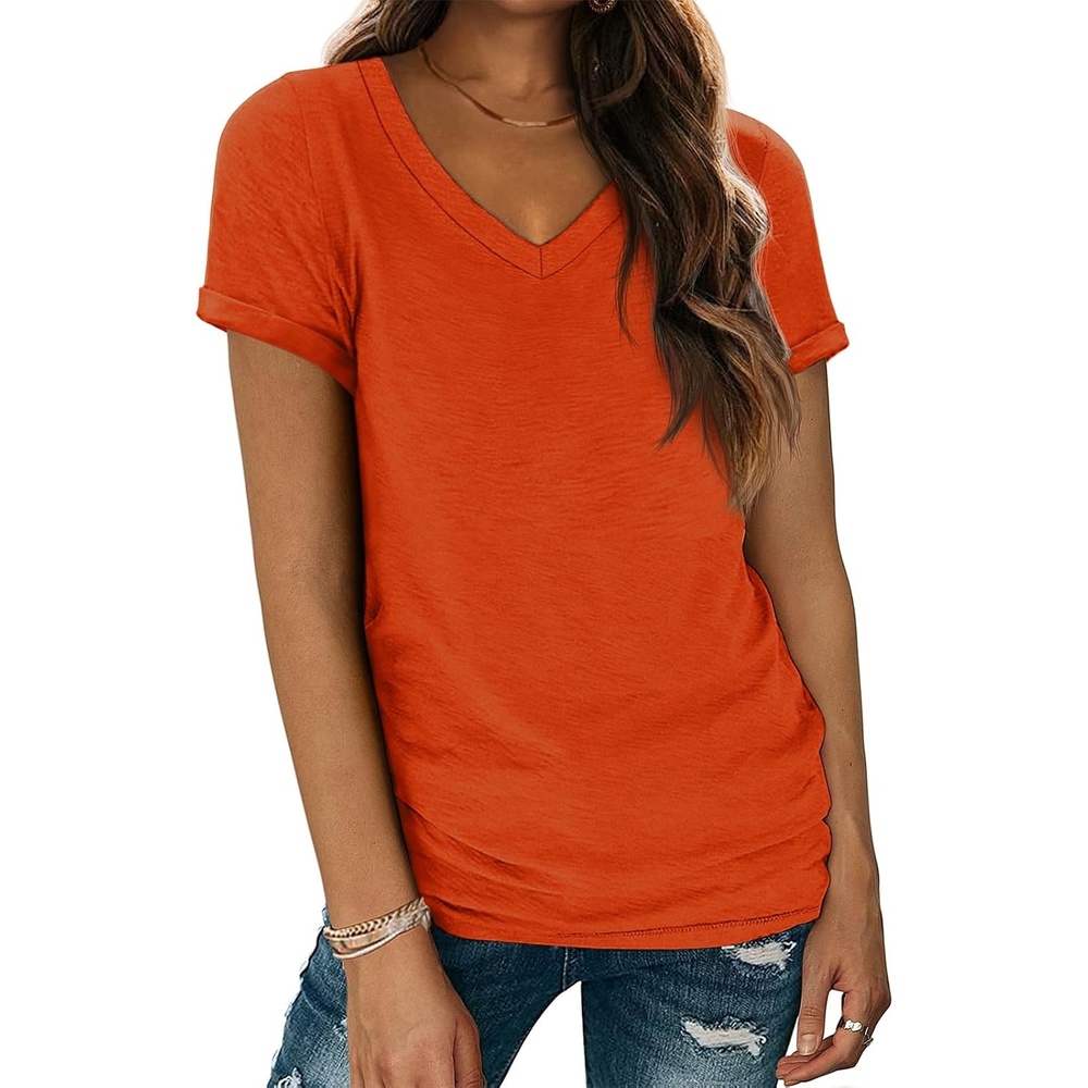 image:imageATHMILE T Womens Short Sleeve TShirts V Neck Summer Tops Basic Tees Lightweight Breathable Casual Sorf Spring Summer Workout Outfits ClothesOrange