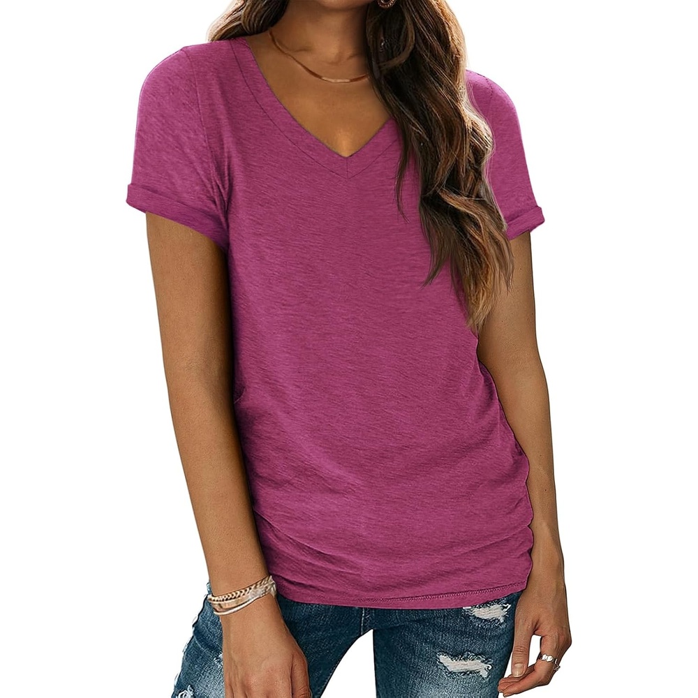 image:imageATHMILE T Womens Short Sleeve TShirts V Neck Summer Tops Basic Tees Lightweight Breathable Casual Sorf Spring Summer Workout Outfits ClothesPurple