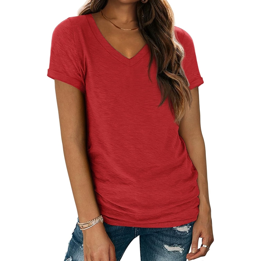 image:imageATHMILE T Womens Short Sleeve TShirts V Neck Summer Tops Basic Tees Lightweight Breathable Casual Sorf Spring Summer Workout Outfits ClothesRed