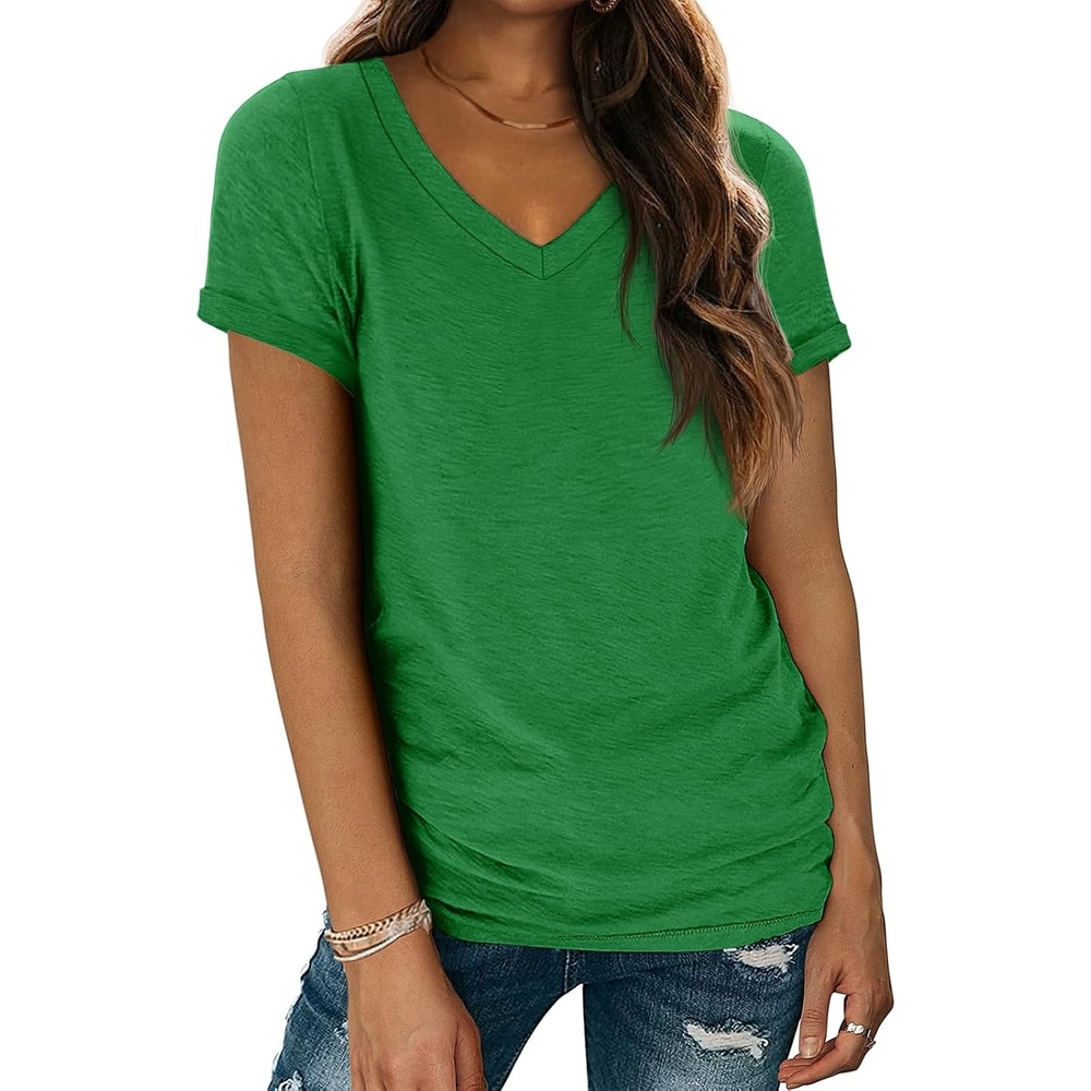 image:imageATHMILE T Womens Short Sleeve TShirts V Neck Summer Tops Basic Tees Lightweight Breathable Casual Sorf Spring Summer Workout Outfits ClothesSan Pa Green