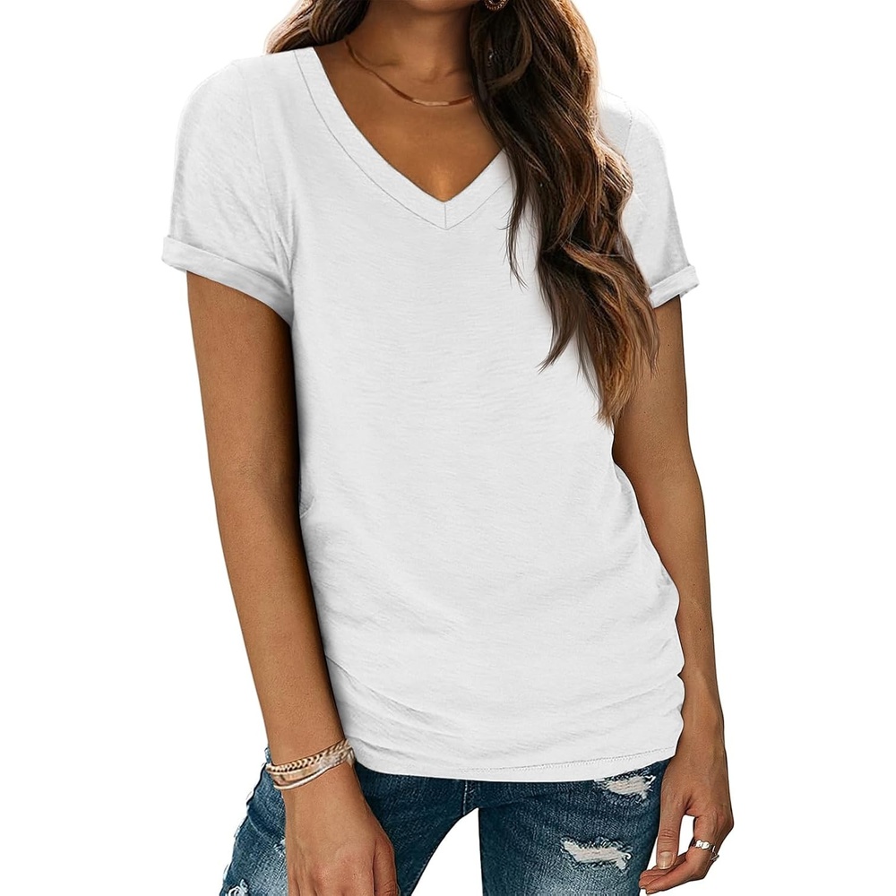 image:imageATHMILE T Womens Short Sleeve TShirts V Neck Summer Tops Basic Tees Lightweight Breathable Casual Sorf Spring Summer Workout Outfits ClothesWhite
