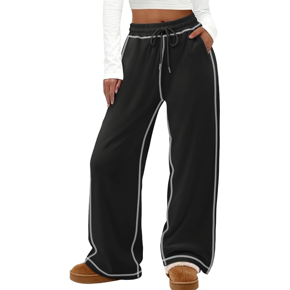 image:imageATHMILE Track Pants Women Sweatpants Wide Leg Straight Drawstring Teen Girl Fall Jogging Soft Lounge Athletic Pajama JoggersBlack