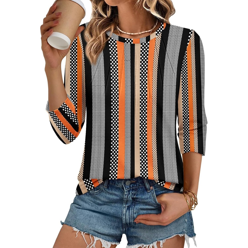 image:imageATHMILE Womens 34 Length Sleeve Womens Tops Basic Tees Summer OutfitsEarly Fall FashionSpring TunicDressy Casual Blouses TrendyKhaki Stripe