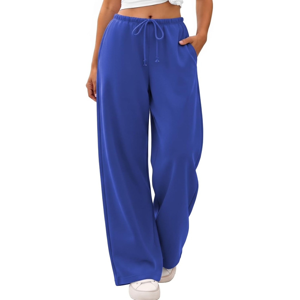 image:imageATHMILE Womens Blue Wide Leg Sweatpants Long Straight Streetwear Drawstring Low Waist Casual Loose Baggy Workout Pants 2026