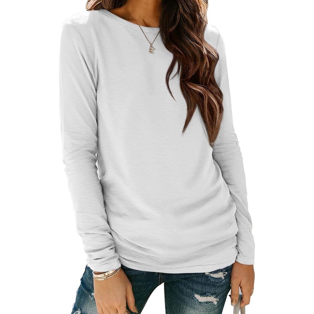 image:imageATHMILE Womens Long Sleeve Shirts Basic Tee Casual Tops Cotton Underscrub  Fall Clothes Loose Fit Winter Fashion Teen Girl School Outfits Teacher Ladies BusinessWhite