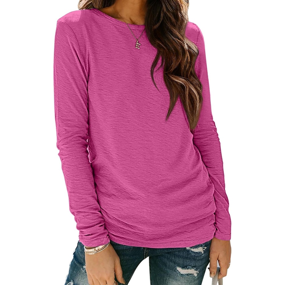 image:imageATHMILE Womens Long Sleeve Shirts Basic Tee Casual Tops Cotton Underscrub  Fall Clothes Loose Fit Winter Fashion Teen Girl School Outfits Teacher Ladies BusinessRoseo