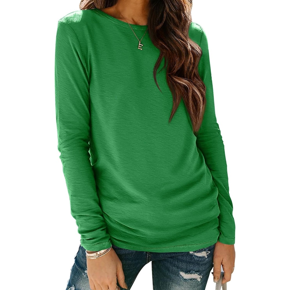 image:imageATHMILE Womens Long Sleeve Shirts Basic Tee Casual Tops Cotton Underscrub Fall Clothes Loose Fit Winter Fashion Teen Girl School Outfits Teacher Ladies BusinessGreen