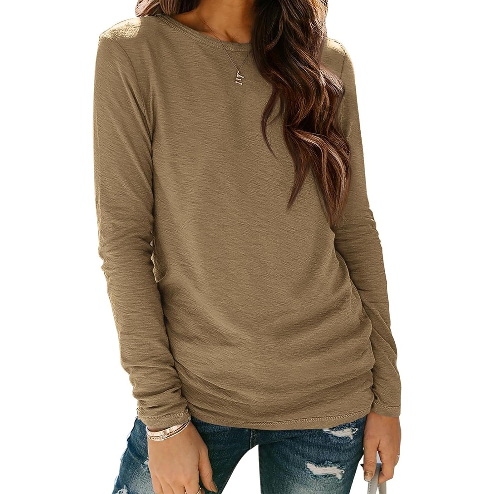 image:imageATHMILE Womens Long Sleeve Shirts Basic Tee Casual Tops Cotton Underscrub  Fall Clothes Loose Fit Winter Fashion Teen Girl School Outfits Teacher Ladies BusinessCoffee