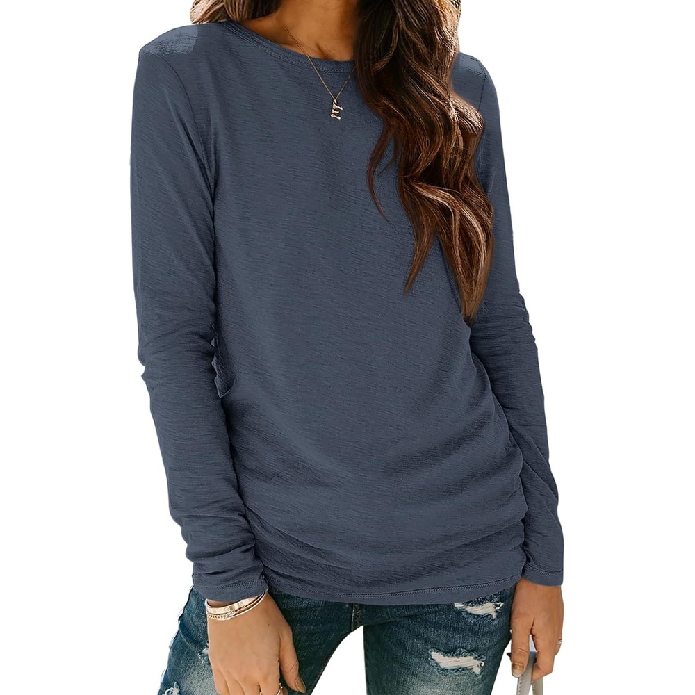 image:imageATHMILE Womens Long Sleeve Shirts Basic Tee Casual Tops Cotton Underscrub  Fall Clothes Loose Fit Winter Fashion Teen Girl School Outfits Teacher Ladies BusinessDark Blue
