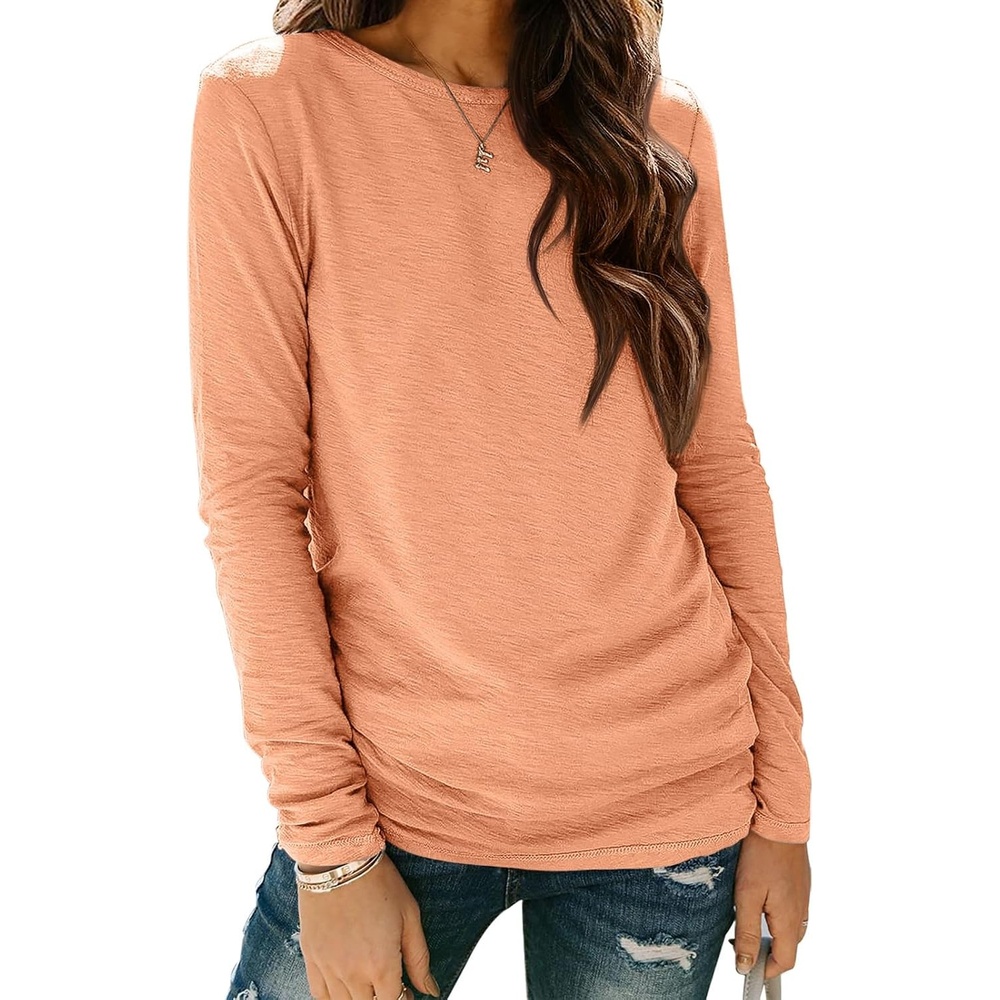 image:imageATHMILE Womens Long Sleeve Shirts Basic Tee Casual Tops Cotton Underscrub  Fall Clothes Loose Fit Winter Fashion Teen Girl School Outfits Teacher Ladies BusinessLight Orange
