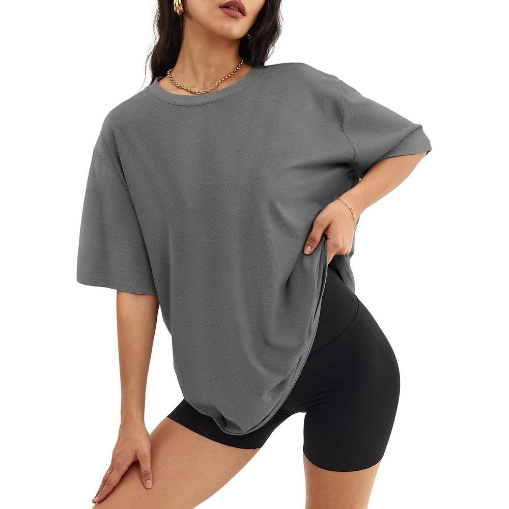 image:imageATHMILE Womens Oversized T Shirts Short Sleeve Workout Tops Cotton Casual Loose Fit Basic Graphics Gym Summer Plus Size Fashion ClothesDarkgrey