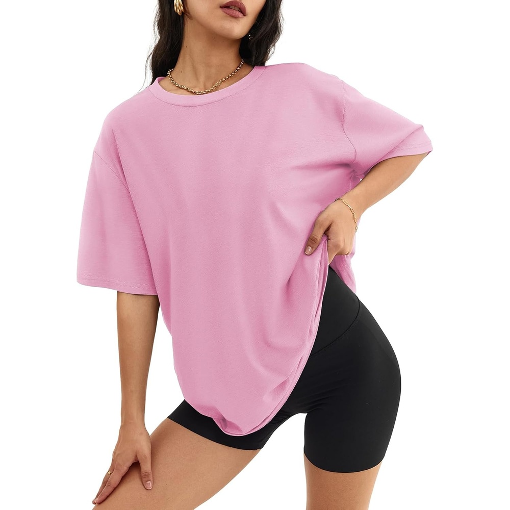image:imageATHMILE Womens Oversized T Shirts Short Sleeve Workout Tops  Cotton Casual Loose Fit Basic Graphics Gym Summer Plus Size Fashion ClothesPink