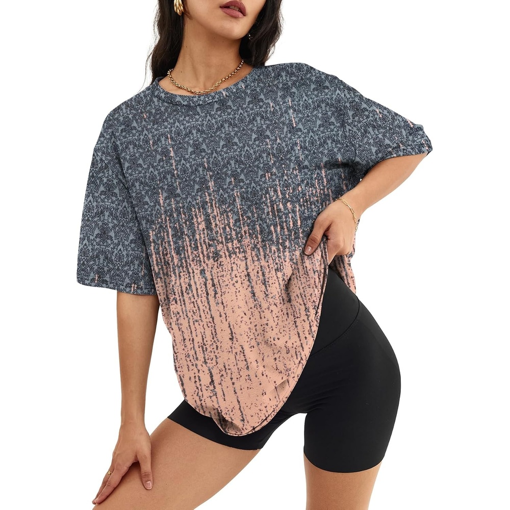 image:imageATHMILE Womens Oversized T Shirts Short Sleeve Workout Tops Cotton Casual Loose Fit Basic Graphics Gym Summer Plus Size Fashion ClothesTiedye Coral