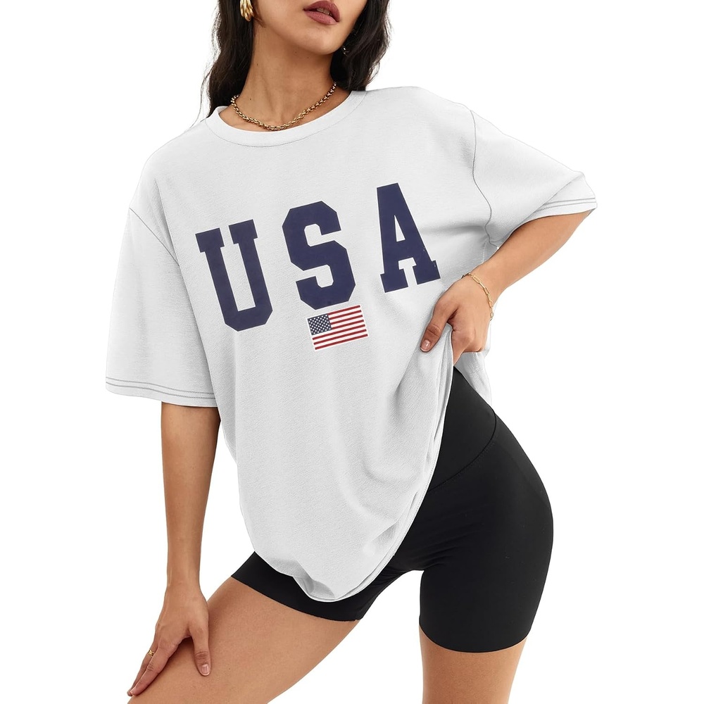 image:imageATHMILE Womens Oversized T Shirts Short Sleeve Workout Tops Cotton Casual Loose Fit Basic Graphics Gym Summer Plus Size Fashion ClothesWhiteusa