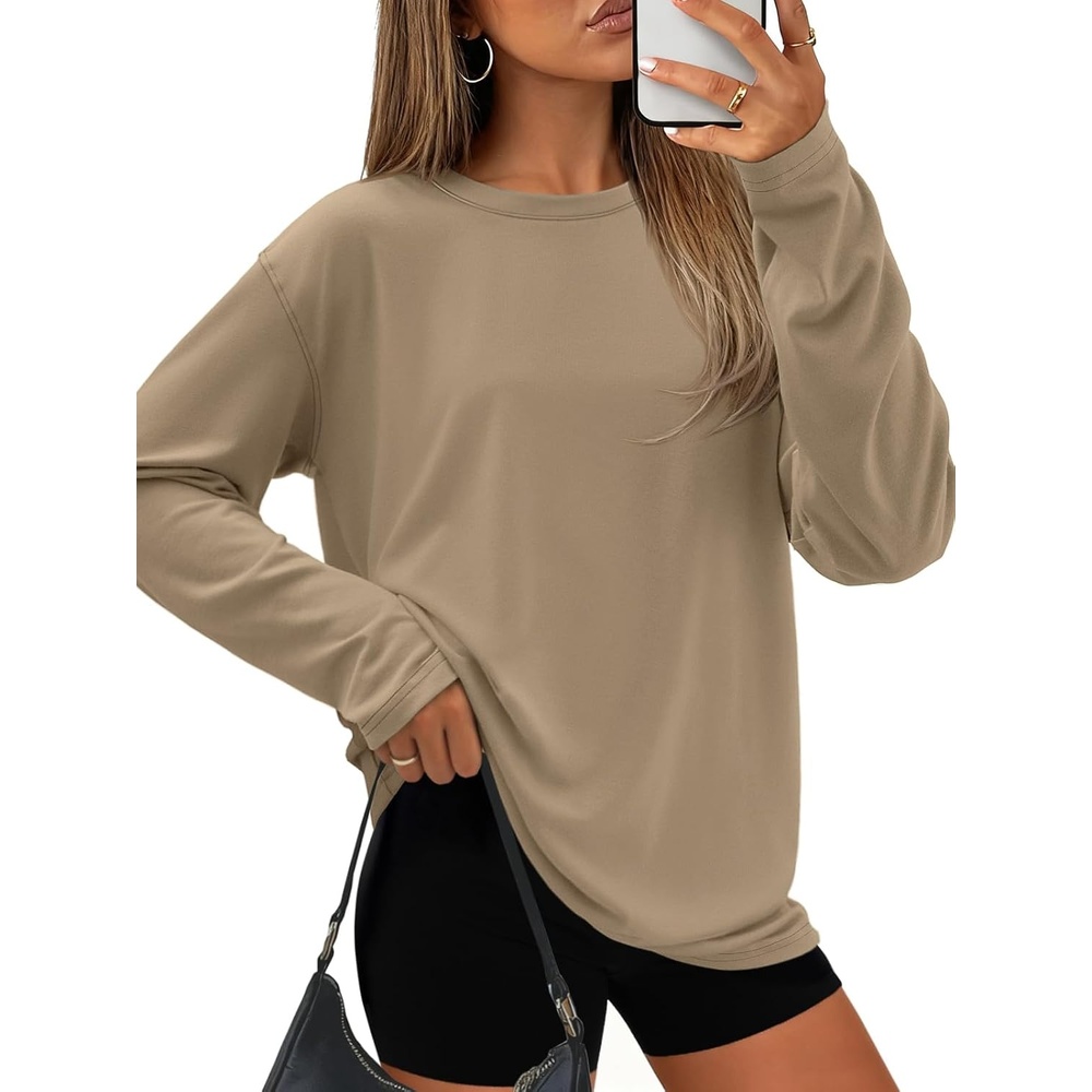 image:imageATHMILE Womens Oversized T Shirts Short Sleeve Workout Tops Cotton Casual Loose Fit Basic Graphics Gym Summer Plus Size Fashion ClothesZkhaki