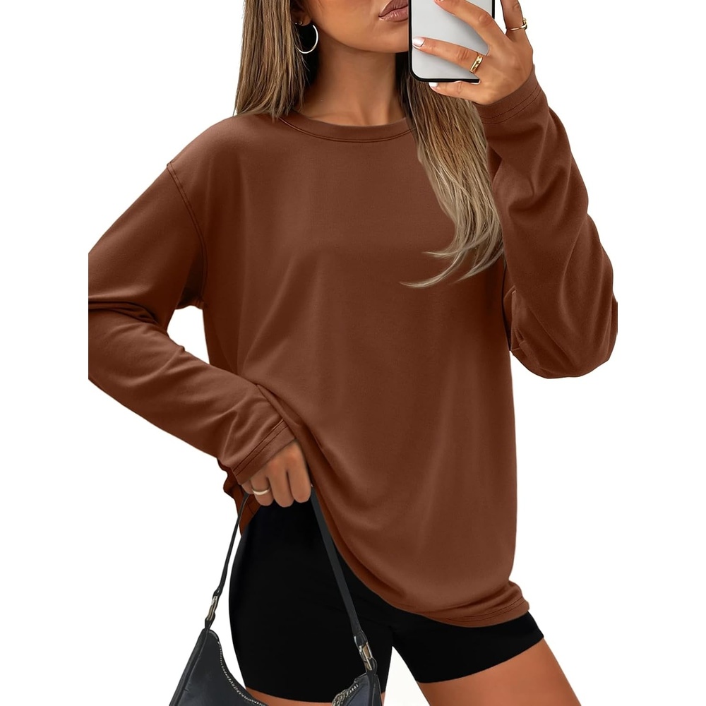 image:imageATHMILE Womens Oversized T Shirts Short Sleeve Workout Tops  Cotton Casual Loose Fit Basic Graphics Gym Summer Plus Size Fashion ClothesZlight Brown