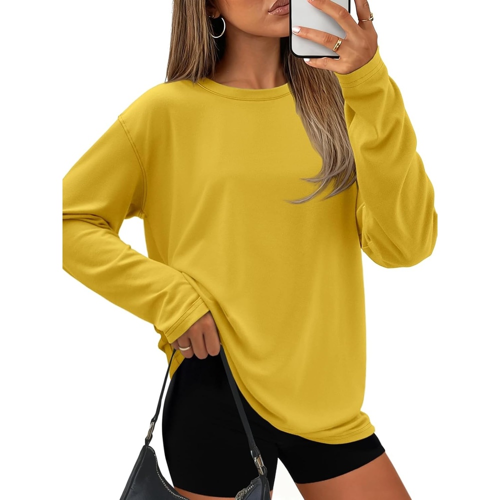 image:imageATHMILE Womens Oversized T Shirts Short Sleeve Workout Tops  Cotton Casual Loose Fit Basic Graphics Gym Summer Plus Size Fashion ClothesZyellow