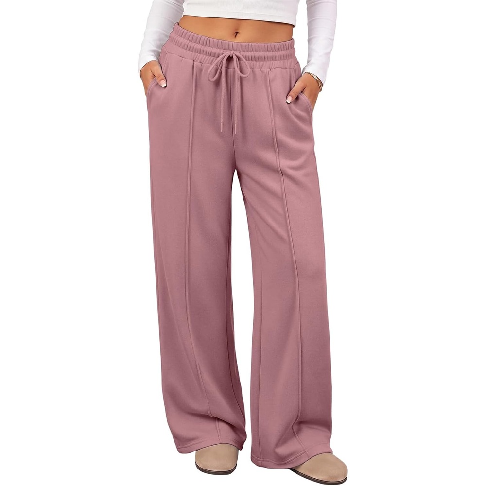 image:imageATHMILE Womens Wide Leg Fleece Sweatpants High Waisted Teen Girl Pants  Fall Fashion Winter Clothes Lounge Travel Joggers With PocketsDark Pink
