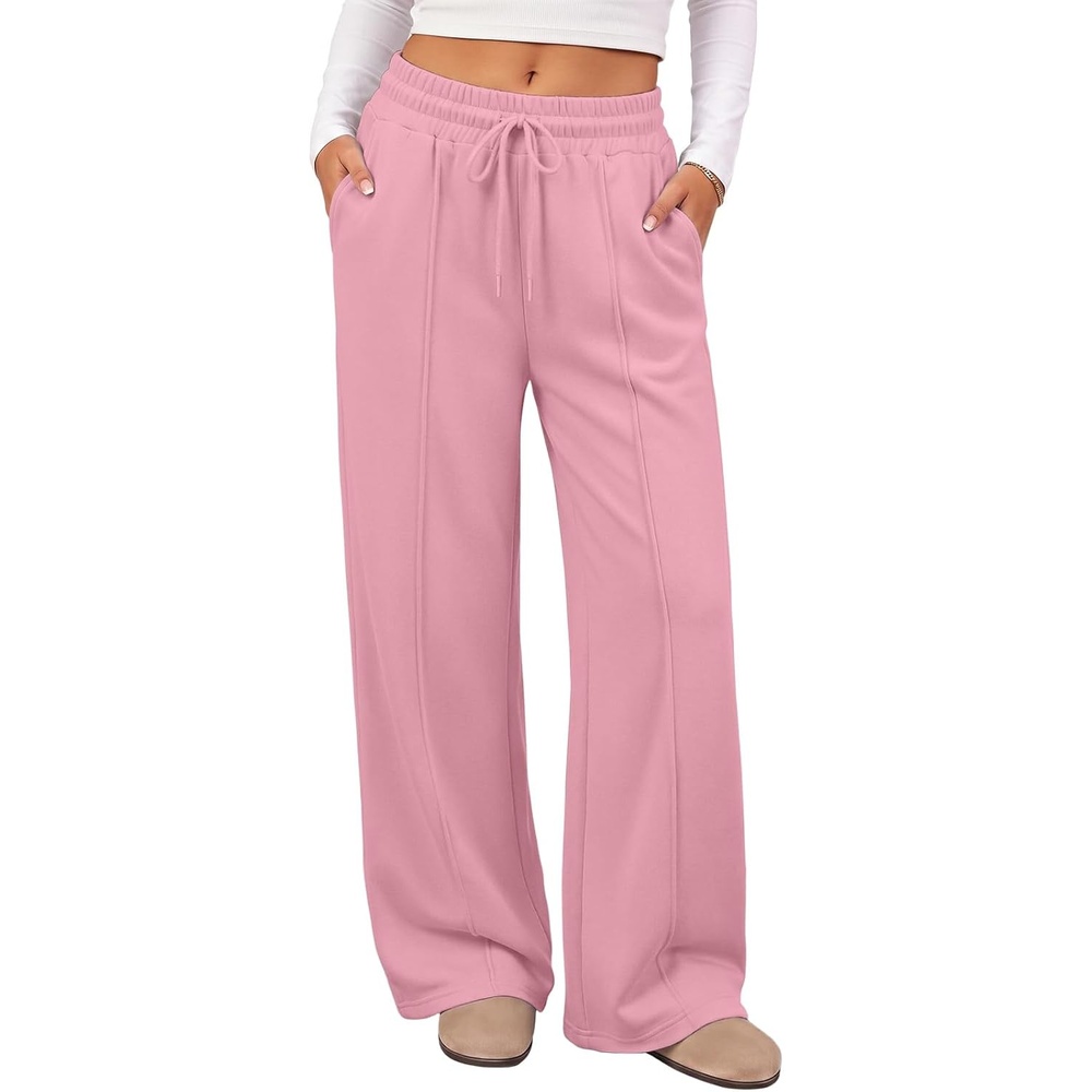 image:imageATHMILE Womens Wide Leg Fleece Sweatpants High Waisted Teen Girl Pants  Fall Fashion Winter Clothes Lounge Travel Joggers With PocketsPink