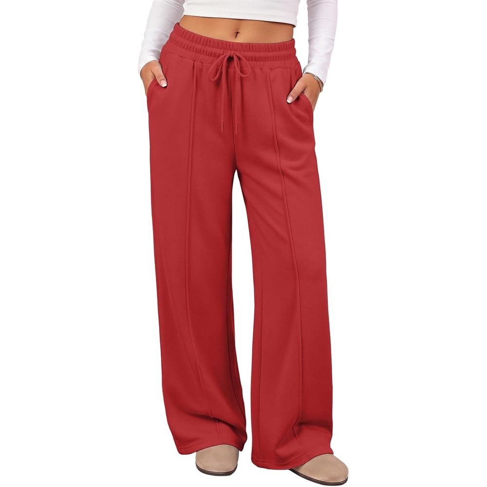 image:imageATHMILE Womens Wide Leg Fleece Sweatpants High Waisted Teen Girl Pants  Fall Fashion Winter Clothes Lounge Travel Joggers With PocketsWatermelonred