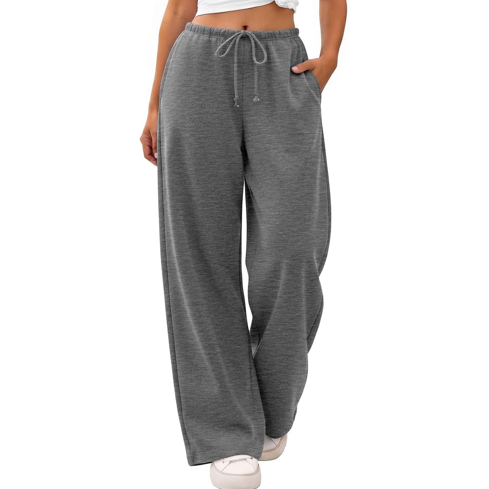 image:imageATHMILE Womens Wide Leg Sweatpants with Pockets Fall Fashion Lounge Travel PantsLow Waist Streetwear DrawstringBaggy Teen Girl JoggerDark Grey