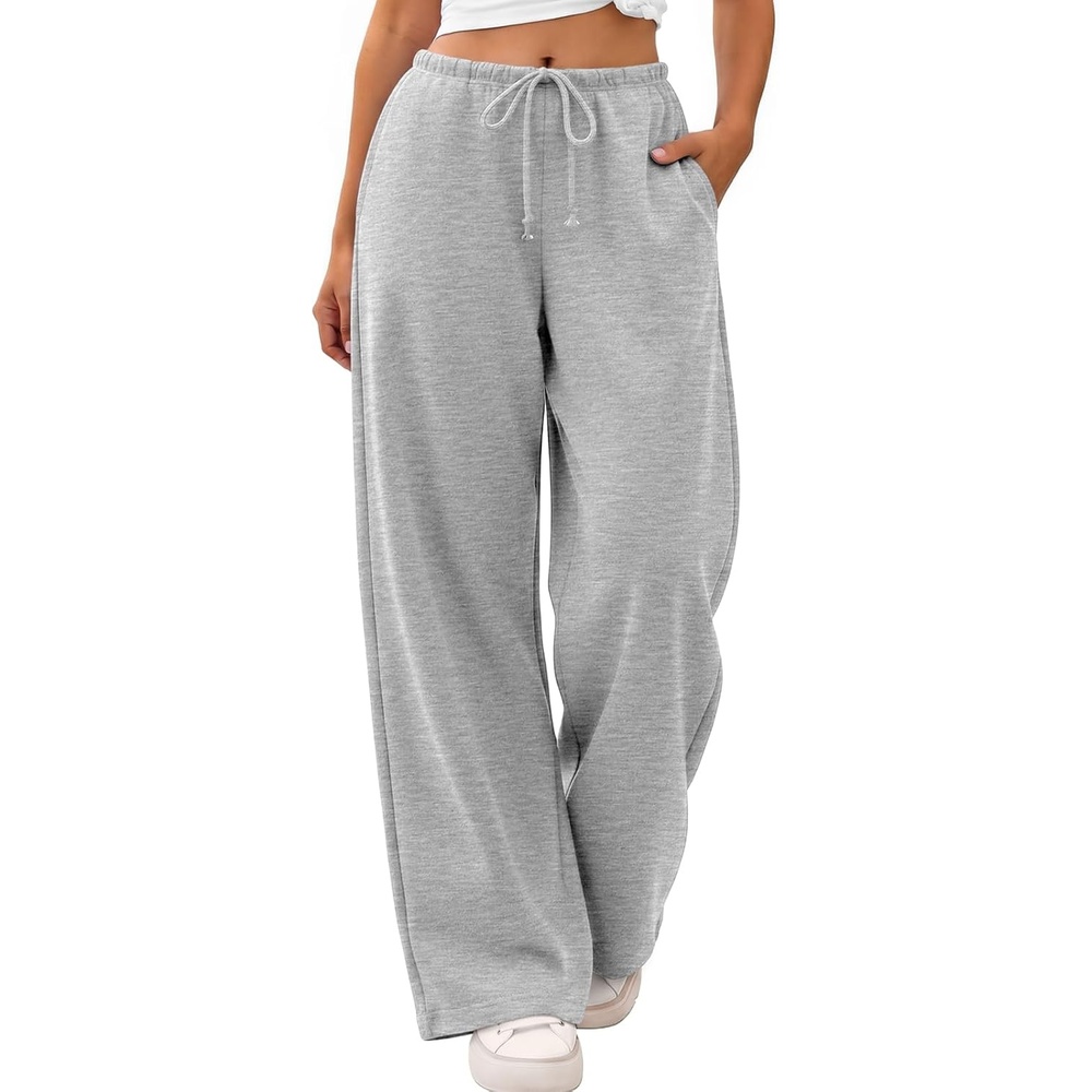 image:imageATHMILE Womens Wide Leg Sweatpants with Pockets Fall Fashion Lounge Travel PantsLow Waist Streetwear DrawstringBaggy Teen Girl JoggerGrey