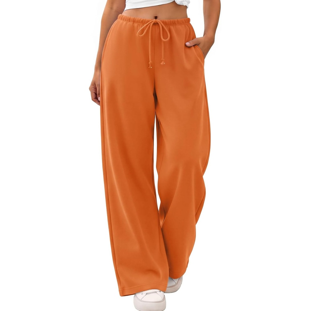 image:imageATHMILE Womens Wide Leg Sweatpants with Pockets Fall Fashion Lounge Travel PantsLow Waist Streetwear DrawstringBaggy Teen Girl JoggerOrange