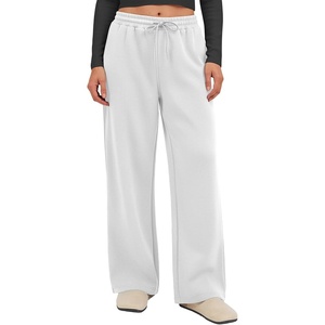 ATHMILE Cotton Fleece Lined Sweatpants Women Straight Leg Casual Lounge Pants with Pockets Winter Warm Fall Clothes 2026(White)