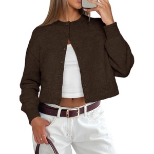 ATHMILE Cropped Cardigan Sweaters for Women Lightweight Crop Knit Y2k Fall Spring Outfits Fashion Clothes 2026(Brown)