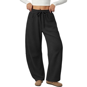 ATHMILE Fleece Barrel Sweatpants Women 2026 | Fashion Baggy Lounge Comfy Flowy Sweatpants with Pockets Fall Outfit(Black)