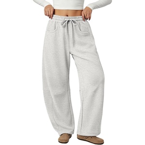 ATHMILE Fleece Barrel Sweatpants Women 2026 | Fashion Baggy Lounge Comfy Flowy Sweatpants with Pockets Fall Outfit(Heather White)