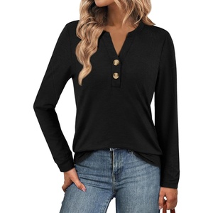 ATHMILE Long Sleeve Shirts for Women 2026 Fall Outfits Henley Dressy Casual Tops Trendy Blouses Cute T-Shirts Fashion Clothes(Black)